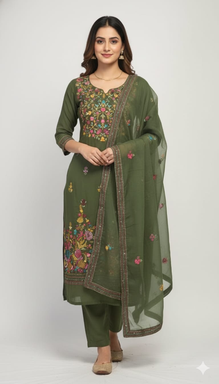 Phulkari Work Georgette Unstitched Suit