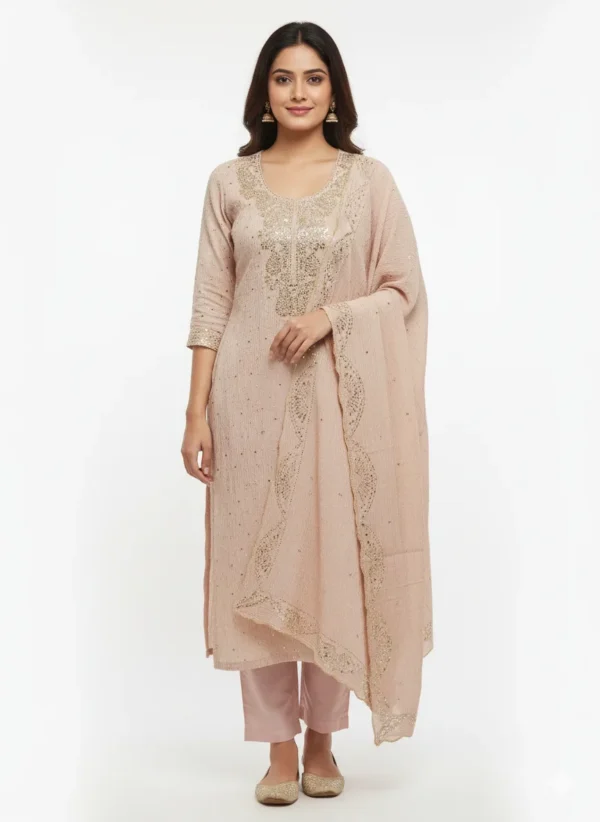 Pita Work Tissue Silk Unstitched Suit Set for Women