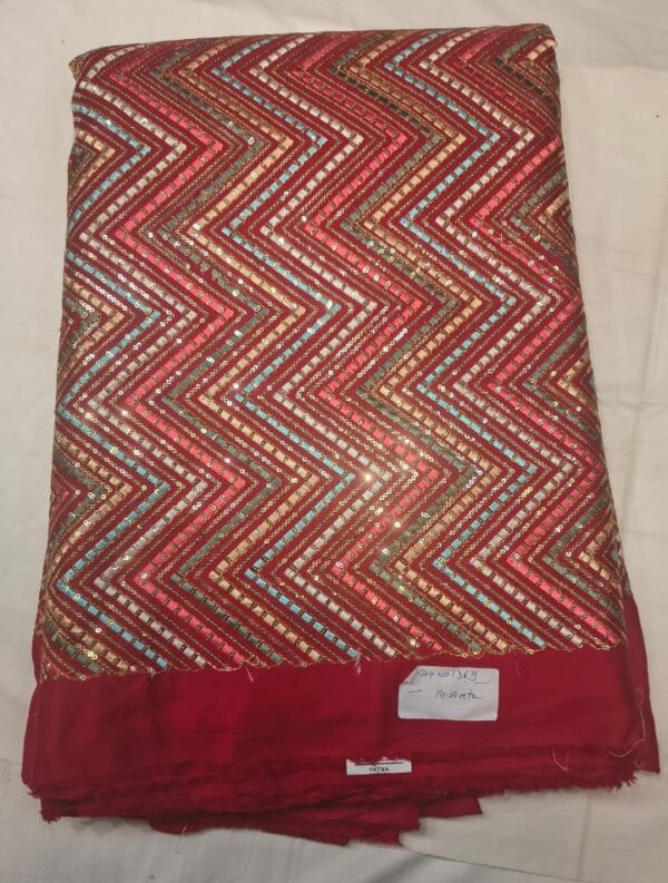 Premium Glitch Cotton Embroidery Fabric | Multicolor Zigzag Sequin Work Dress Material for Suit, Kurti & Festive Wear