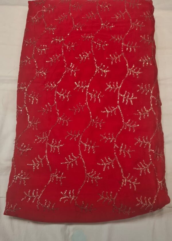 Premium Chiffon Sequin Embroidery Fabric | Elegant Red Embellished Dress Material for Suit, Dupatta & Party Wear