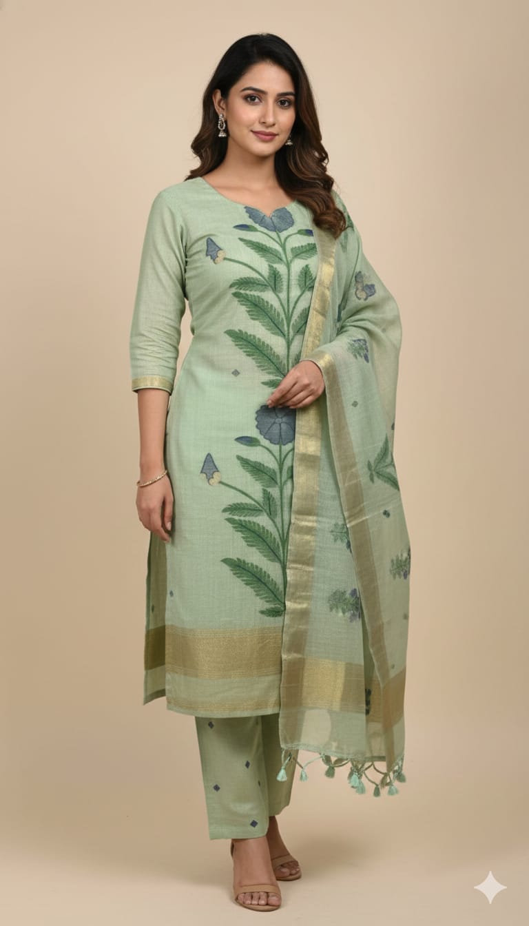 Jamdani Cotton Unstitched Suit Set