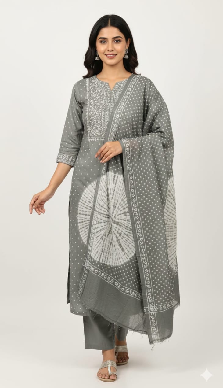 Bandhani Cotton Unstitched Suit