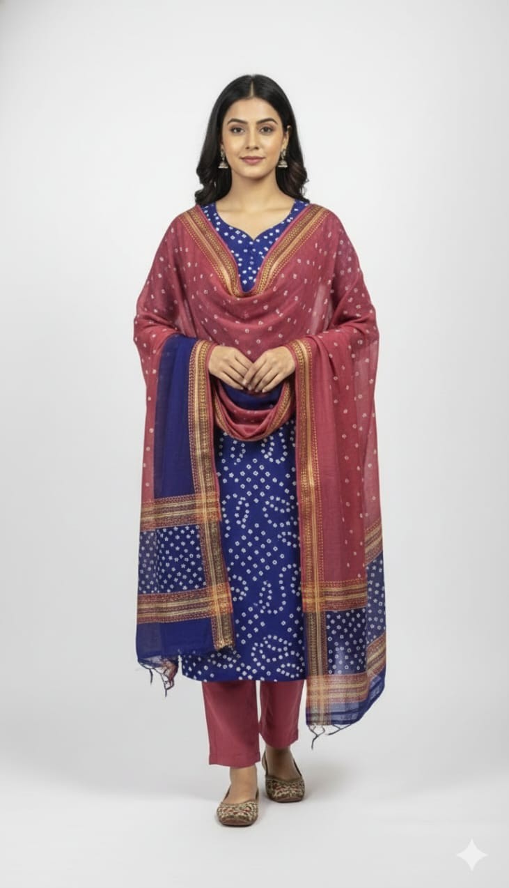 Bandhani Cotton Unstitched Suit