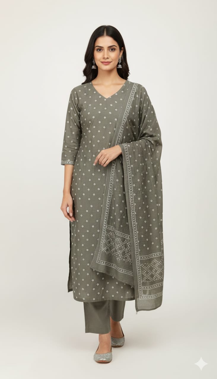 Bandhani Cotton Unstitched Suit