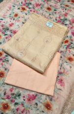 Premium All Cotton Unstitched Suit Set with Embroidered Cotton Top, Floral Printed Cotton Dupatta and Plain Cotton Bottom Elegant Ethnic Wear - Image 4