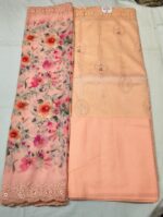 Premium All Cotton Unstitched Suit Set with Embroidered Cotton Top, Floral Printed Cotton Dupatta and Plain Cotton Bottom Elegant Ethnic Wear - Image 3